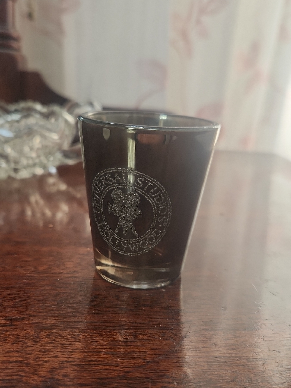 Universal Black Glass Shot Cup with Silver Logo